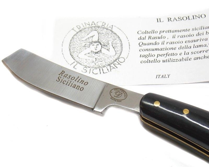 Coltello rasolino siciliano manico corno scuro